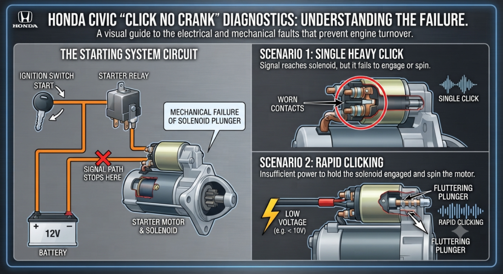 What Does Click No Crank Actually Mean in a Honda Civic?