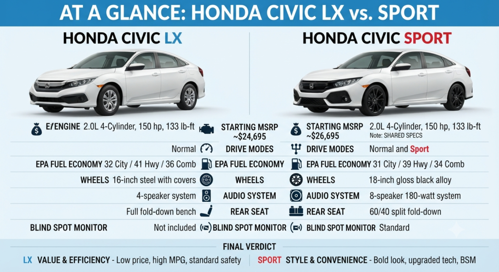 At a Glance: Honda Civic LX vs. Sport