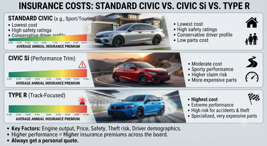 Insurance Costs: Standard Civic vs. Civic Si vs. Type R