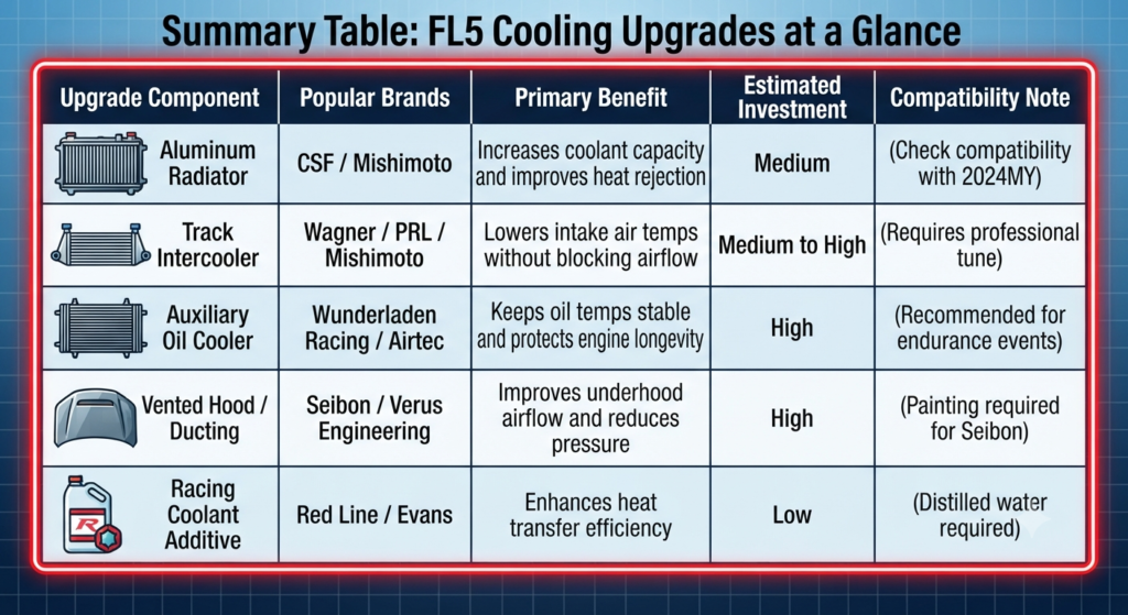 Summary Table: FL5 Cooling Upgrades at a Glance