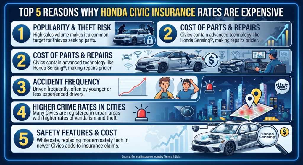 Top 5 Reasons Why Honda Civic Insurance Rates Are Expensive