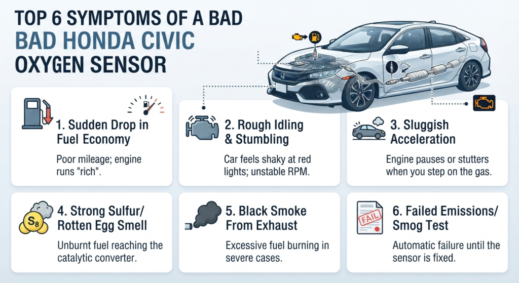 Top 6 Symptoms of a Bad Honda Civic Oxygen Sensor
