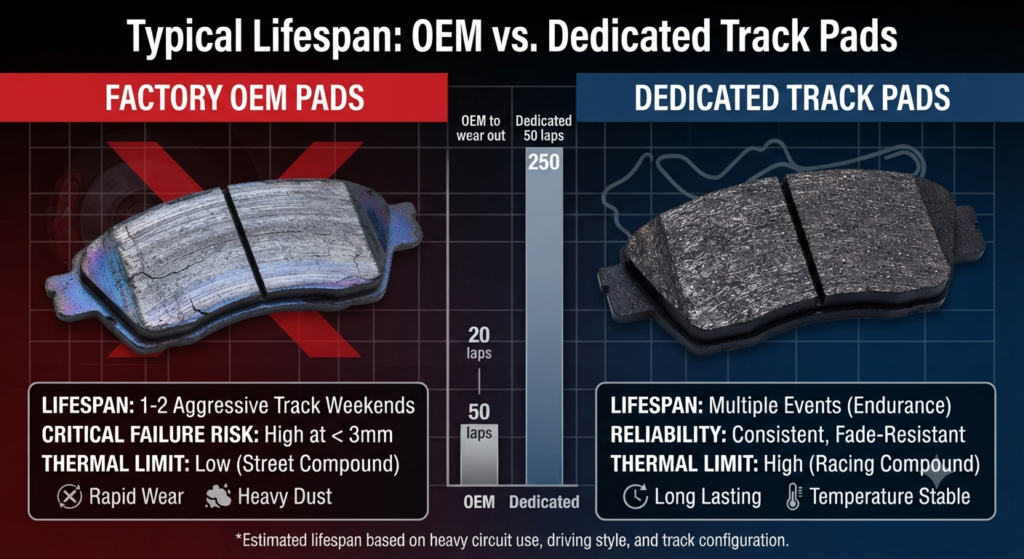 Typical Lifespan: OEM vs. Dedicated Track Pads