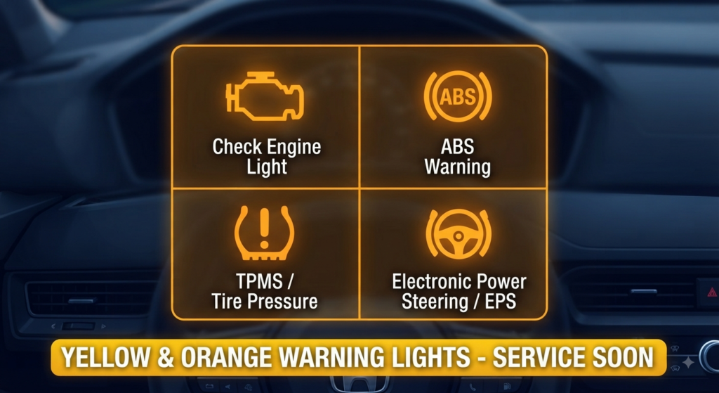 🟡 Yellow & Orange Warning Lights (Service Soon)