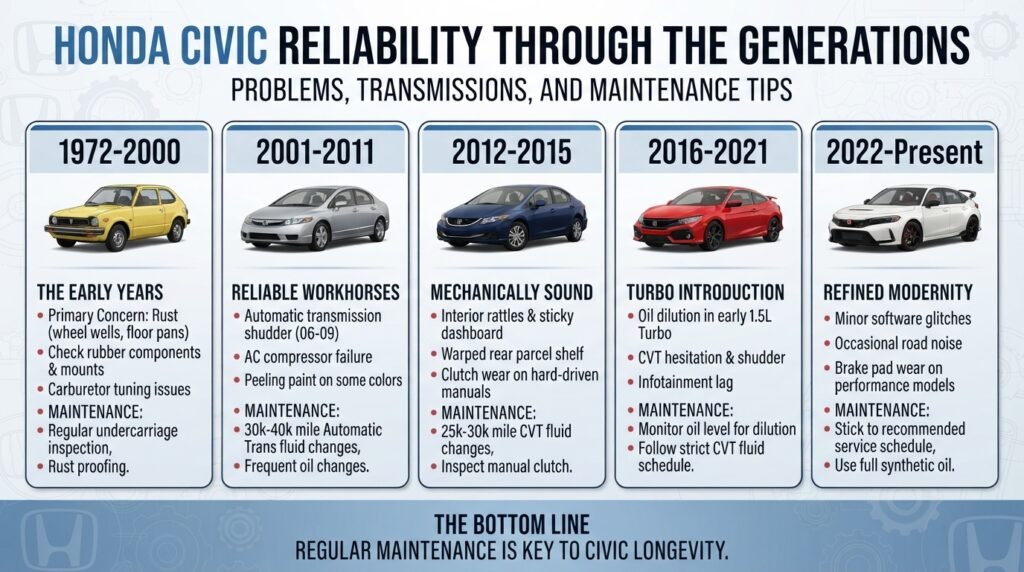 Honda Civic Reliability Through the Generations Problems, Transmissions, and Maintenance Tips