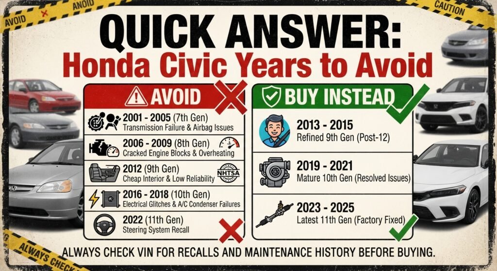 Quick Answer Honda Civic Years to Avoid